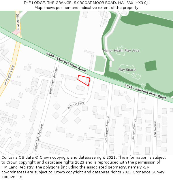 THE LODGE, THE GRANGE, SKIRCOAT MOOR ROAD, HALIFAX, HX3 0JL: Location map and indicative extent of plot