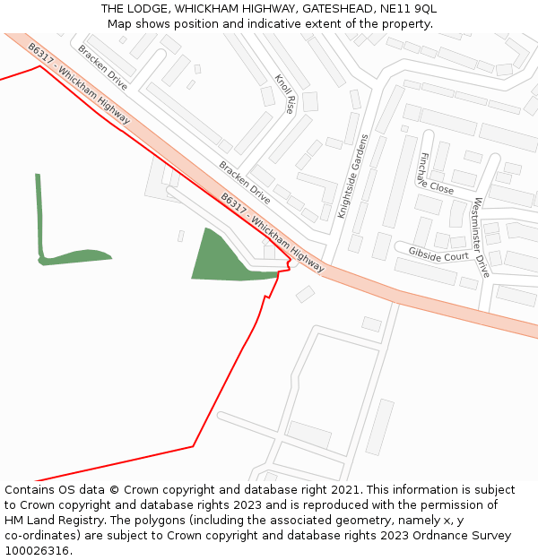 THE LODGE, WHICKHAM HIGHWAY, GATESHEAD, NE11 9QL: Location map and indicative extent of plot