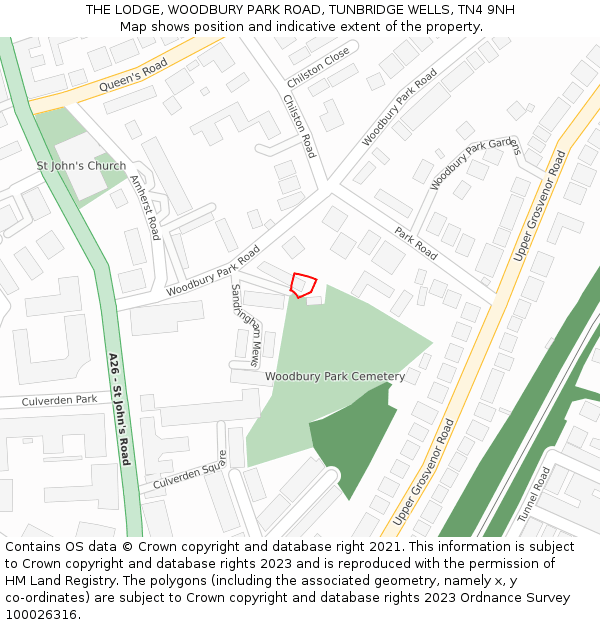 THE LODGE, WOODBURY PARK ROAD, TUNBRIDGE WELLS, TN4 9NH: Location map and indicative extent of plot