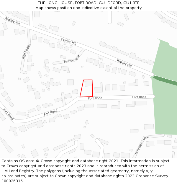 THE LONG HOUSE, FORT ROAD, GUILDFORD, GU1 3TE: Location map and indicative extent of plot