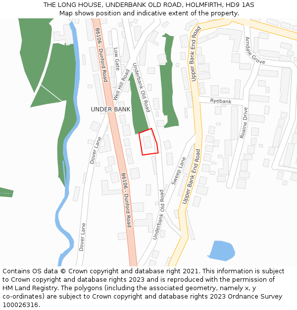 THE LONG HOUSE, UNDERBANK OLD ROAD, HOLMFIRTH, HD9 1AS: Location map and indicative extent of plot