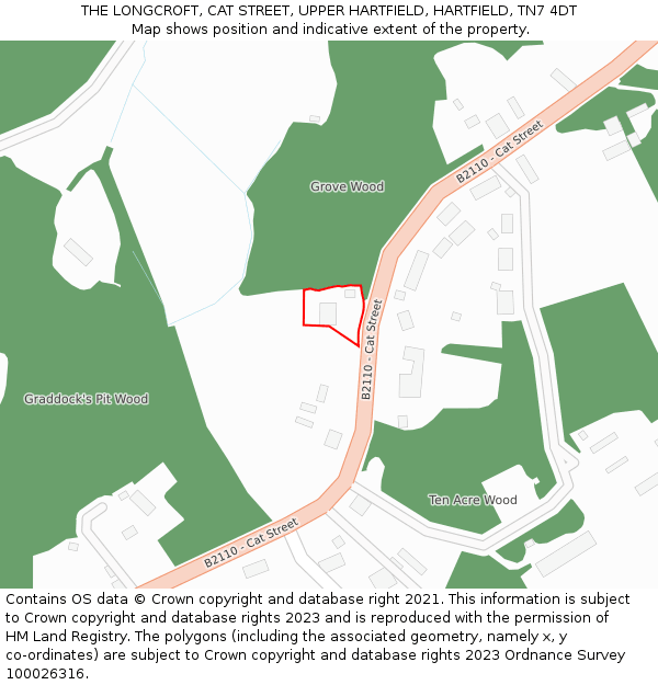 THE LONGCROFT, CAT STREET, UPPER HARTFIELD, HARTFIELD, TN7 4DT: Location map and indicative extent of plot