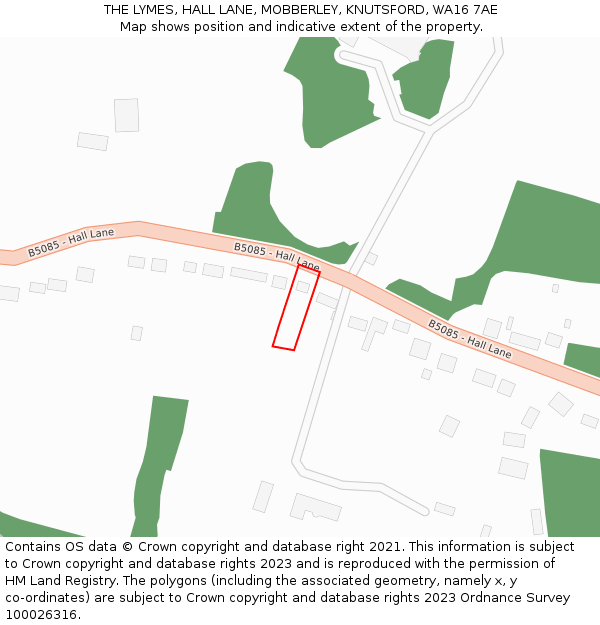 THE LYMES, HALL LANE, MOBBERLEY, KNUTSFORD, WA16 7AE: Location map and indicative extent of plot