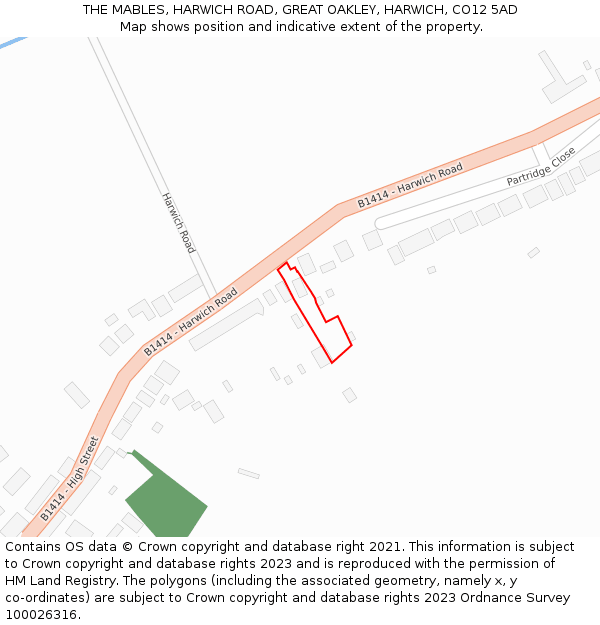 THE MABLES, HARWICH ROAD, GREAT OAKLEY, HARWICH, CO12 5AD: Location map and indicative extent of plot