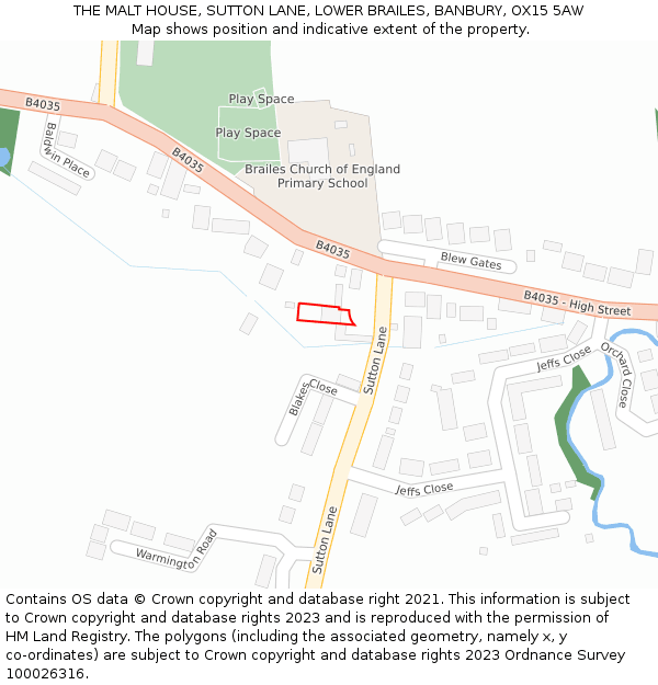 THE MALT HOUSE, SUTTON LANE, LOWER BRAILES, BANBURY, OX15 5AW: Location map and indicative extent of plot