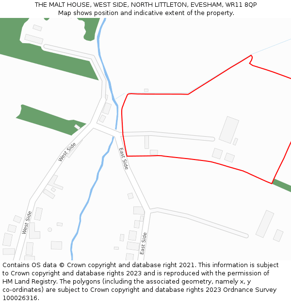THE MALT HOUSE, WEST SIDE, NORTH LITTLETON, EVESHAM, WR11 8QP: Location map and indicative extent of plot
