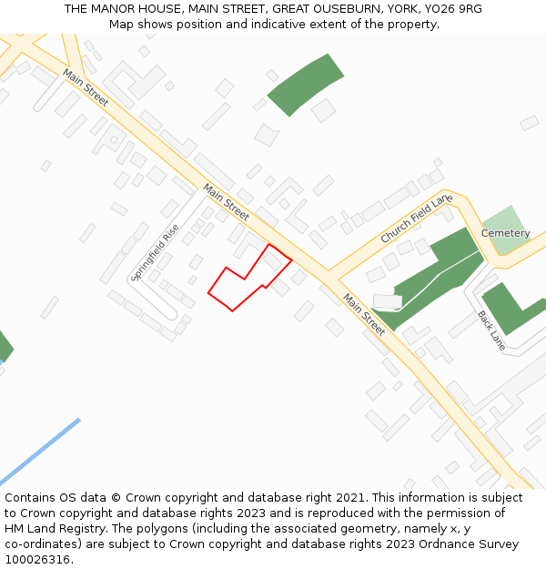THE MANOR HOUSE, MAIN STREET, GREAT OUSEBURN, YORK, YO26 9RG: Location map and indicative extent of plot