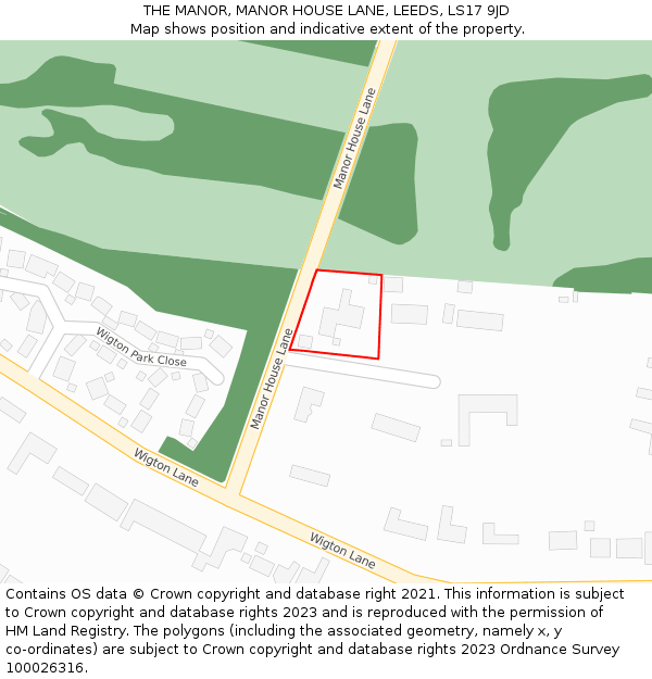 THE MANOR, MANOR HOUSE LANE, LEEDS, LS17 9JD: Location map and indicative extent of plot