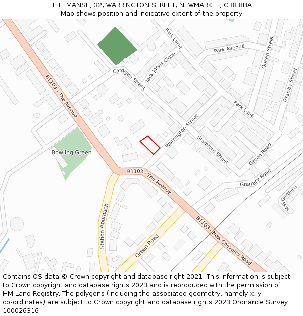 THE MANSE, 32, WARRINGTON STREET, NEWMARKET, CB8 8BA: Location map and indicative extent of plot