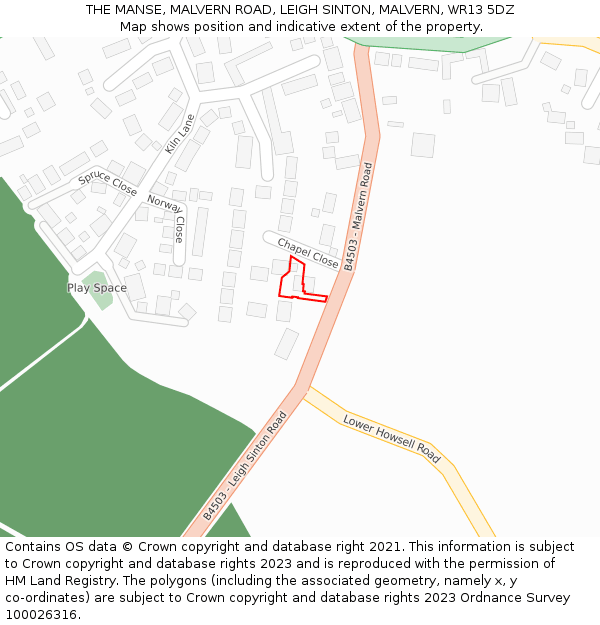 THE MANSE, MALVERN ROAD, LEIGH SINTON, MALVERN, WR13 5DZ: Location map and indicative extent of plot