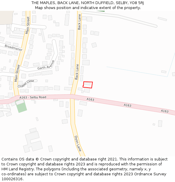 THE MAPLES, BACK LANE, NORTH DUFFIELD, SELBY, YO8 5RJ: Location map and indicative extent of plot