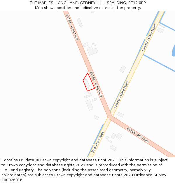 THE MAPLES, LONG LANE, GEDNEY HILL, SPALDING, PE12 0PP: Location map and indicative extent of plot