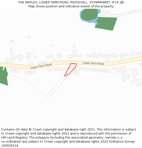 THE MAPLES, LOWER FARM ROAD, RINGSHALL, STOWMARKET, IP14 2JE: Location map and indicative extent of plot