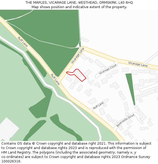THE MAPLES, VICARAGE LANE, WESTHEAD, ORMSKIRK, L40 6HQ: Location map and indicative extent of plot