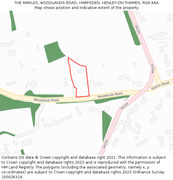 THE MAPLES, WOODLANDS ROAD, HARPSDEN, HENLEY-ON-THAMES, RG9 4AA: Location map and indicative extent of plot