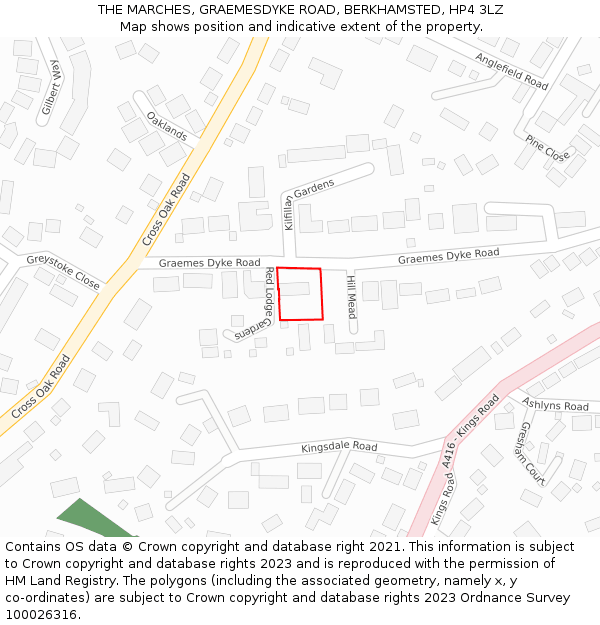 THE MARCHES, GRAEMESDYKE ROAD, BERKHAMSTED, HP4 3LZ: Location map and indicative extent of plot