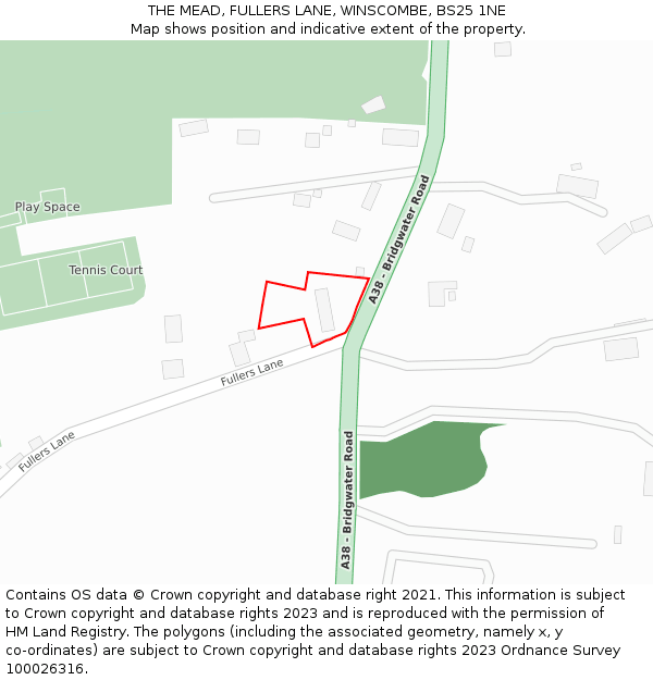 THE MEAD, FULLERS LANE, WINSCOMBE, BS25 1NE: Location map and indicative extent of plot