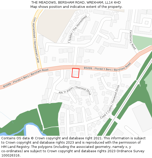 THE MEADOWS, BERSHAM ROAD, WREXHAM, LL14 4HD: Location map and indicative extent of plot