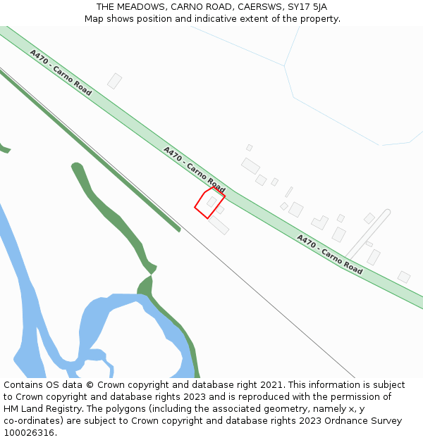 THE MEADOWS, CARNO ROAD, CAERSWS, SY17 5JA: Location map and indicative extent of plot