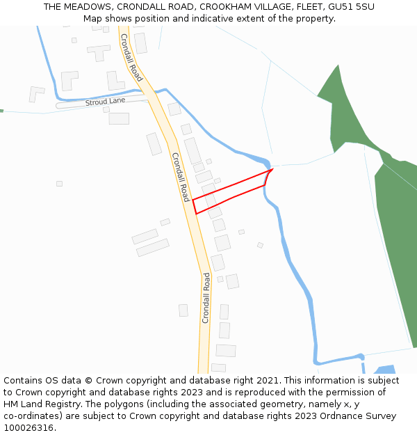 THE MEADOWS, CRONDALL ROAD, CROOKHAM VILLAGE, FLEET, GU51 5SU: Location map and indicative extent of plot