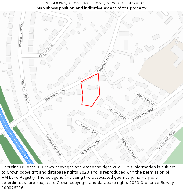THE MEADOWS, GLASLLWCH LANE, NEWPORT, NP20 3PT: Location map and indicative extent of plot