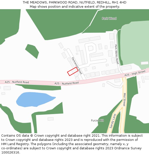 THE MEADOWS, PARKWOOD ROAD, NUTFIELD, REDHILL, RH1 4HD: Location map and indicative extent of plot