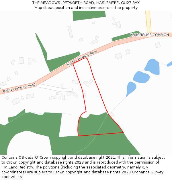 THE MEADOWS, PETWORTH ROAD, HASLEMERE, GU27 3AX: Location map and indicative extent of plot