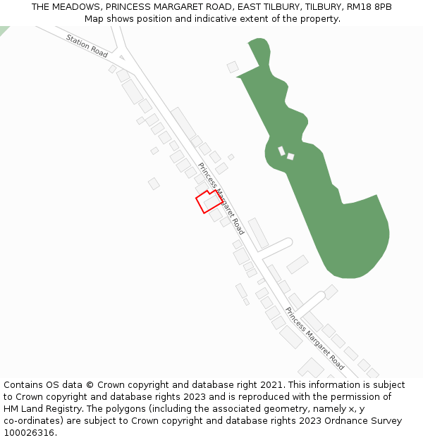 THE MEADOWS, PRINCESS MARGARET ROAD, EAST TILBURY, TILBURY, RM18 8PB: Location map and indicative extent of plot