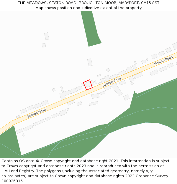 THE MEADOWS, SEATON ROAD, BROUGHTON MOOR, MARYPORT, CA15 8ST: Location map and indicative extent of plot