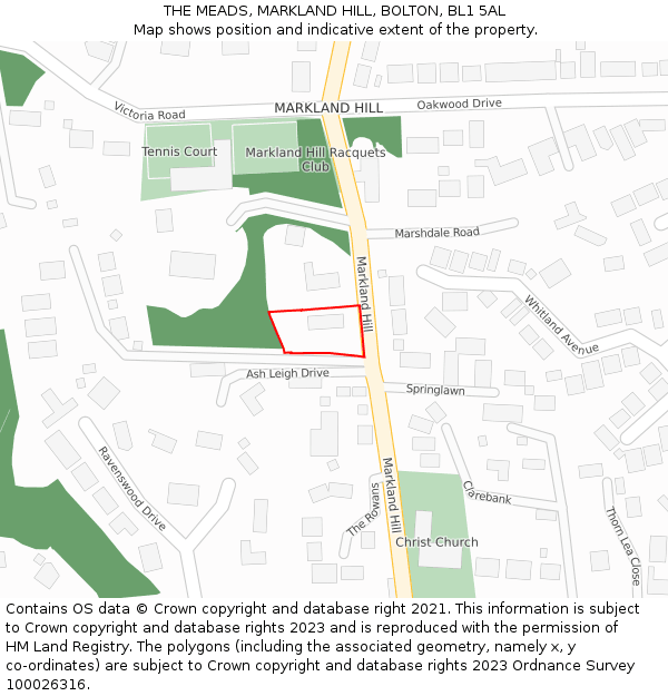 THE MEADS, MARKLAND HILL, BOLTON, BL1 5AL: Location map and indicative extent of plot