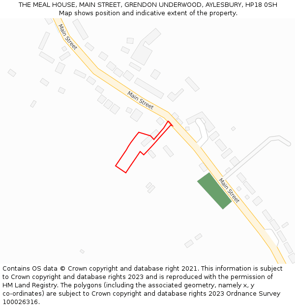 THE MEAL HOUSE, MAIN STREET, GRENDON UNDERWOOD, AYLESBURY, HP18 0SH: Location map and indicative extent of plot