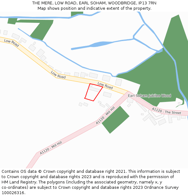 THE MERE, LOW ROAD, EARL SOHAM, WOODBRIDGE, IP13 7RN: Location map and indicative extent of plot