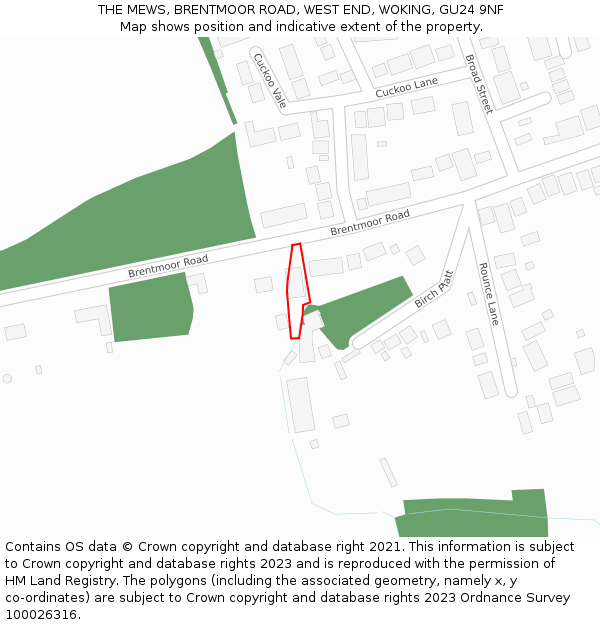 THE MEWS, BRENTMOOR ROAD, WEST END, WOKING, GU24 9NF: Location map and indicative extent of plot