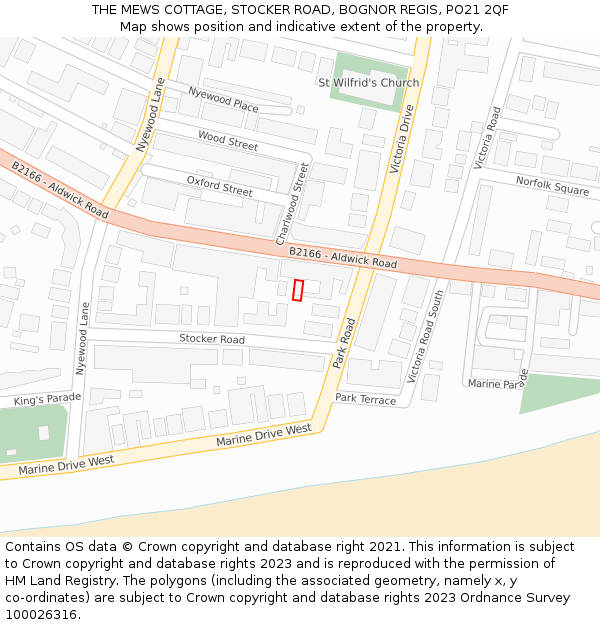 THE MEWS COTTAGE, STOCKER ROAD, BOGNOR REGIS, PO21 2QF: Location map and indicative extent of plot