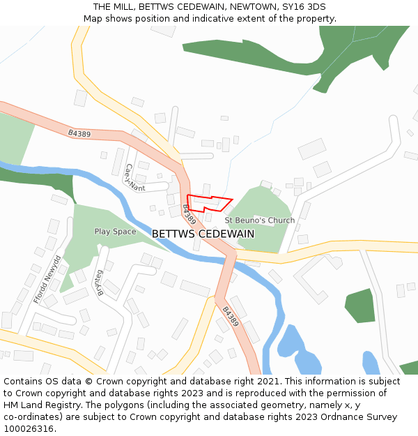 THE MILL, BETTWS CEDEWAIN, NEWTOWN, SY16 3DS: Location map and indicative extent of plot