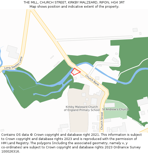 THE MILL, CHURCH STREET, KIRKBY MALZEARD, RIPON, HG4 3RT: Location map and indicative extent of plot