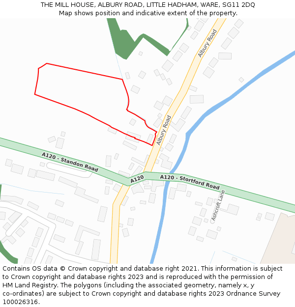 THE MILL HOUSE, ALBURY ROAD, LITTLE HADHAM, WARE, SG11 2DQ: Location map and indicative extent of plot