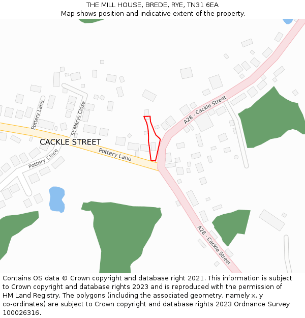 THE MILL HOUSE, BREDE, RYE, TN31 6EA: Location map and indicative extent of plot