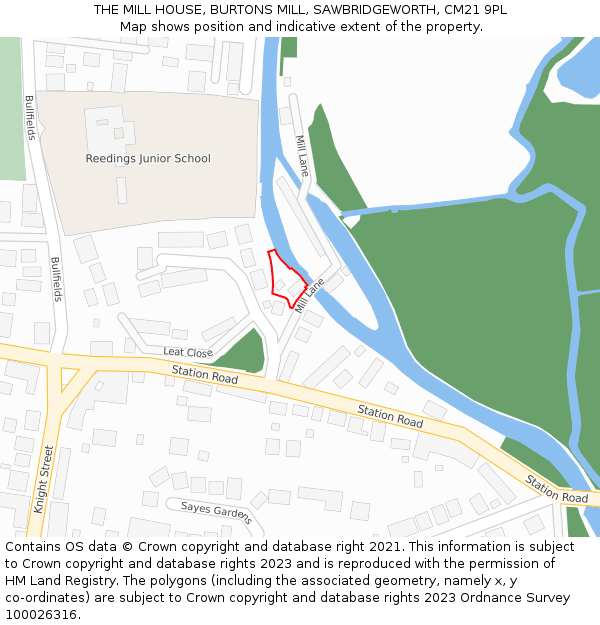 THE MILL HOUSE, BURTONS MILL, SAWBRIDGEWORTH, CM21 9PL: Location map and indicative extent of plot