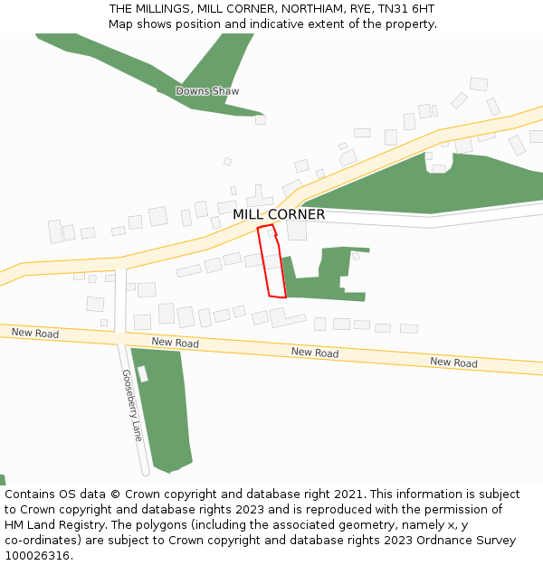 THE MILLINGS, MILL CORNER, NORTHIAM, RYE, TN31 6HT: Location map and indicative extent of plot