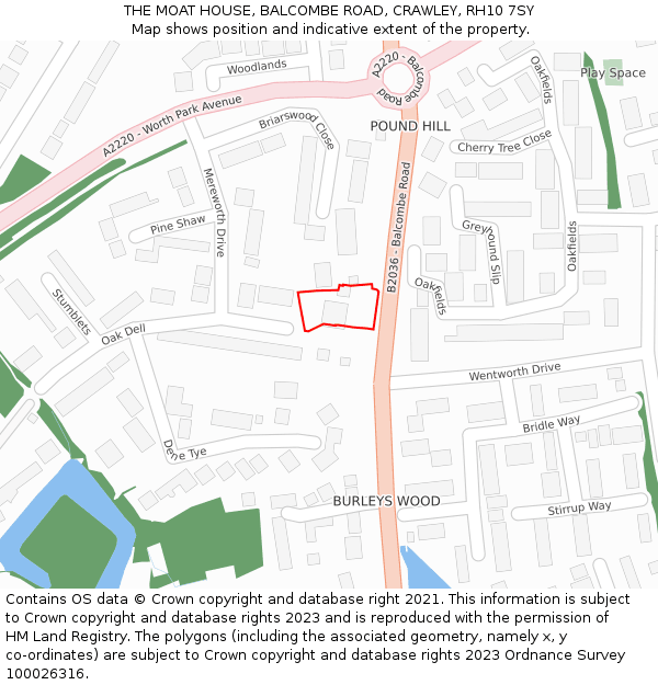 THE MOAT HOUSE, BALCOMBE ROAD, CRAWLEY, RH10 7SY: Location map and indicative extent of plot