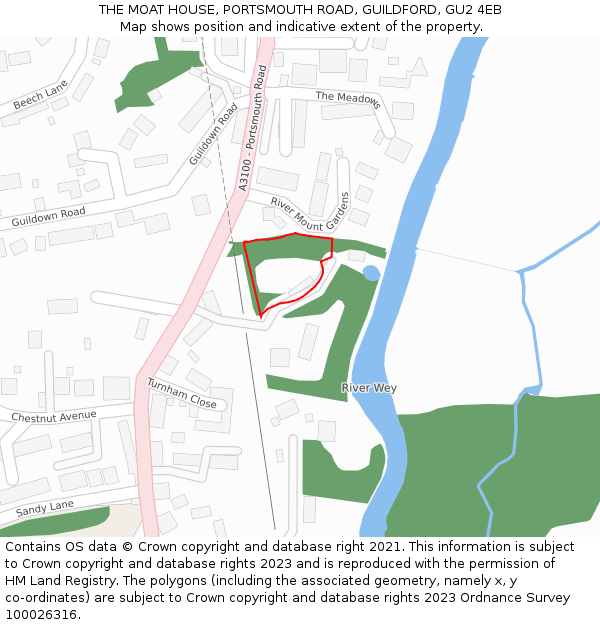 THE MOAT HOUSE, PORTSMOUTH ROAD, GUILDFORD, GU2 4EB: Location map and indicative extent of plot