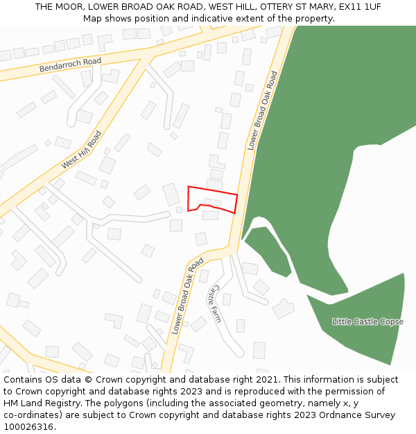 THE MOOR, LOWER BROAD OAK ROAD, WEST HILL, OTTERY ST MARY, EX11 1UF: Location map and indicative extent of plot