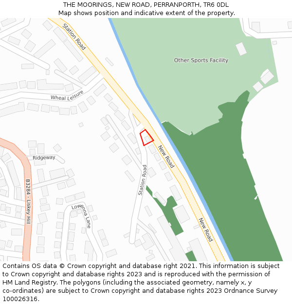 THE MOORINGS, NEW ROAD, PERRANPORTH, TR6 0DL: Location map and indicative extent of plot