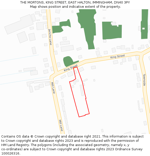 THE MORTONS, KING STREET, EAST HALTON, IMMINGHAM, DN40 3PY: Location map and indicative extent of plot
