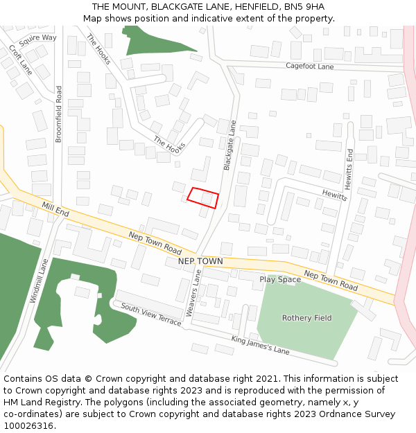 THE MOUNT, BLACKGATE LANE, HENFIELD, BN5 9HA: Location map and indicative extent of plot