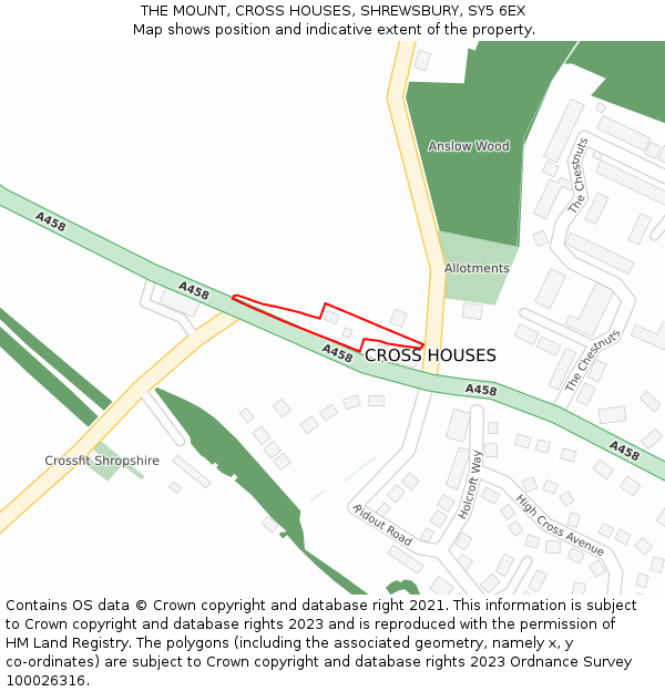 THE MOUNT, CROSS HOUSES, SHREWSBURY, SY5 6EX: Location map and indicative extent of plot