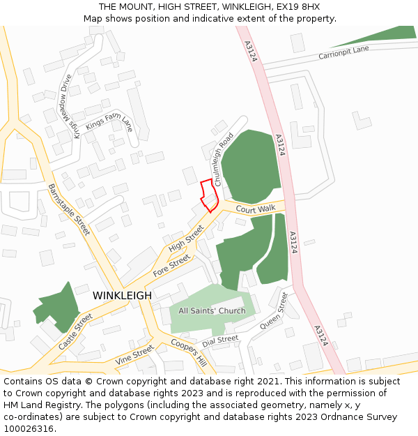 THE MOUNT, HIGH STREET, WINKLEIGH, EX19 8HX: Location map and indicative extent of plot