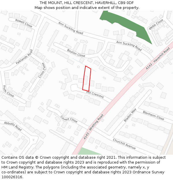 THE MOUNT, HILL CRESCENT, HAVERHILL, CB9 0DF: Location map and indicative extent of plot