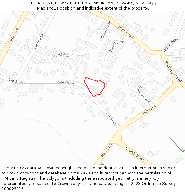 THE MOUNT, LOW STREET, EAST MARKHAM, NEWARK, NG22 0QQ: Location map and indicative extent of plot